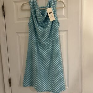 NEW Tyler Boe jacquard knit Turquoise & White Polka Dot Shift Dress Women Medium